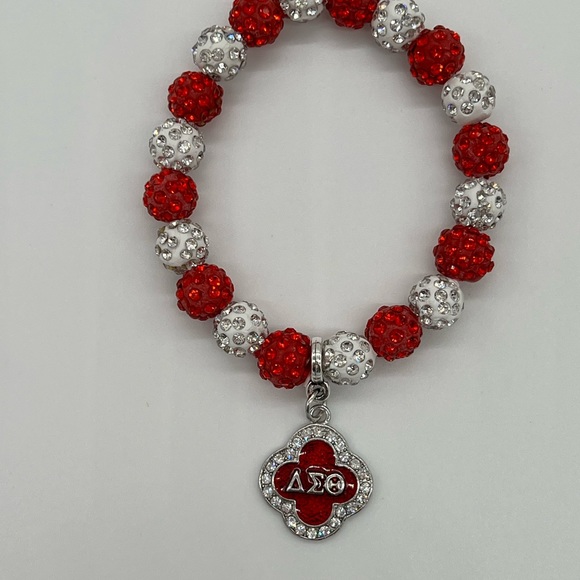 Delta Sigma Theta Beaded Bling Elastic DST Fleur Charm Bracelet - Picture 5 of 7